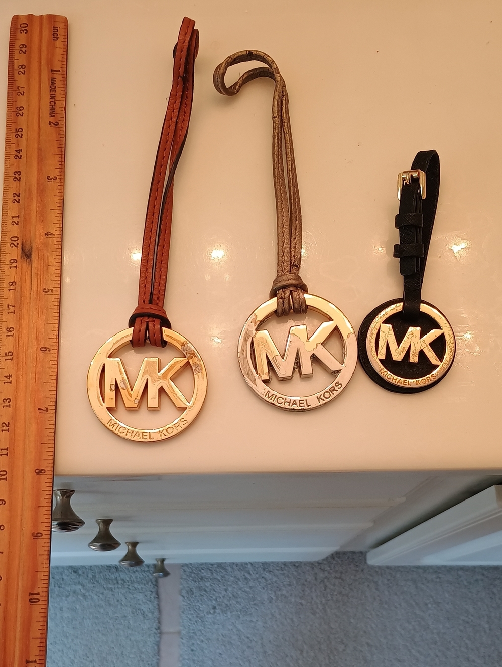 3 Bundle Lot Michael Kors Leather MK Logo Key Fob Hang Tag